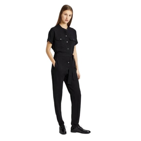 Theory Black 100% Silk Cargo Shirt Jumpsuit Size 6 Short Sleeve Tapered - Picture 3 of 7